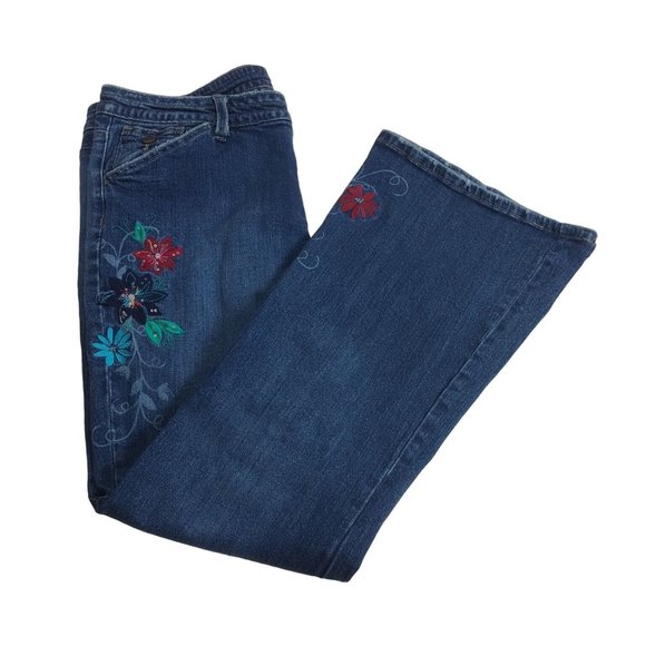 Women's Lilu Wide Leg Embroidered Floral Stretch Low Rise Jeans Sz. 15 - Picture 4 of 9